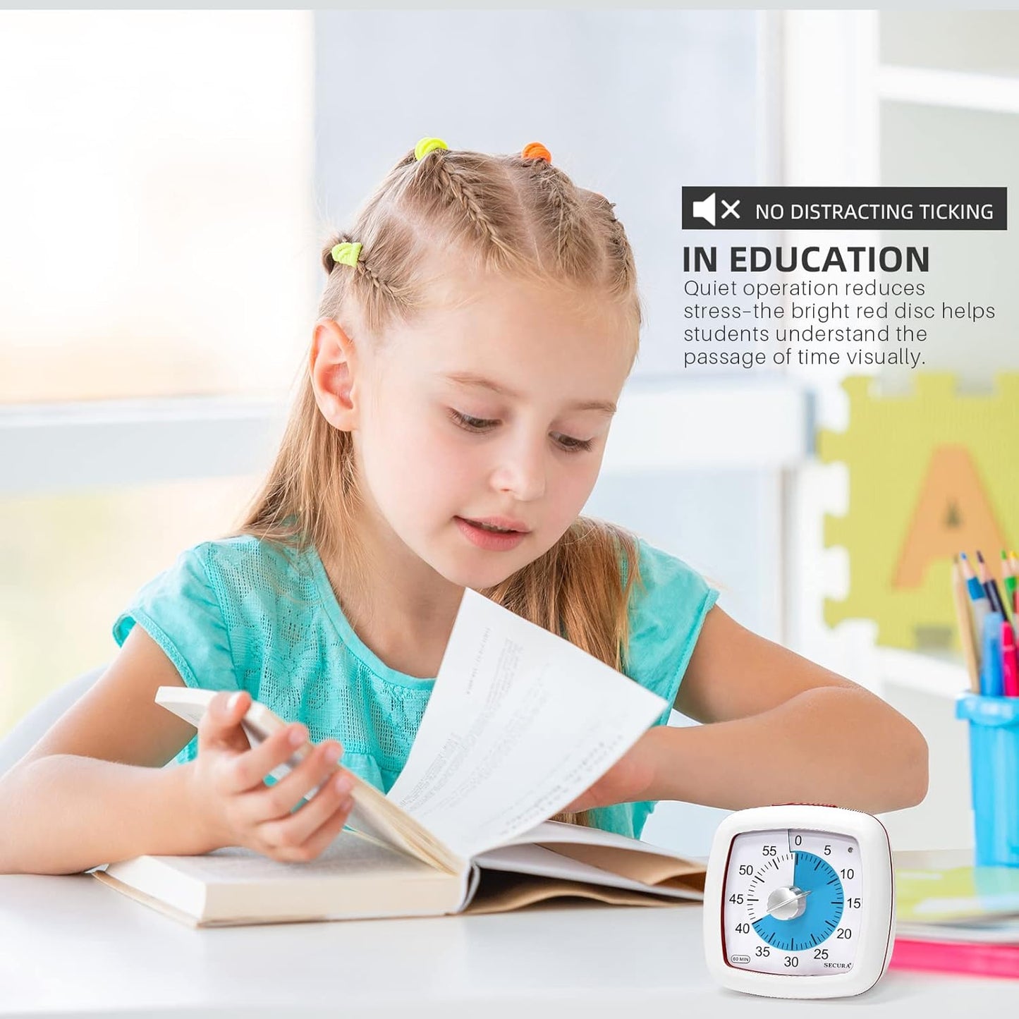 Secura 60-Minute Visual Timer, Silent Study Timer for Kids and Adults, Time Clocks, Time Management Countdown Timer for Teaching (Black & Cloud)