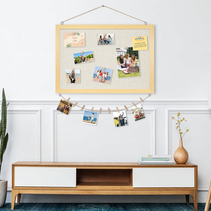 DOLLAR BOSS Bulletin Boards with Linen 1-Pack 16''X 12'' Double-Sided Cork Board for Walls Wood Framed Bulletin Boards, Small Pin Board for Home Kitchen Office Decorative Hanging 10 Pushpins