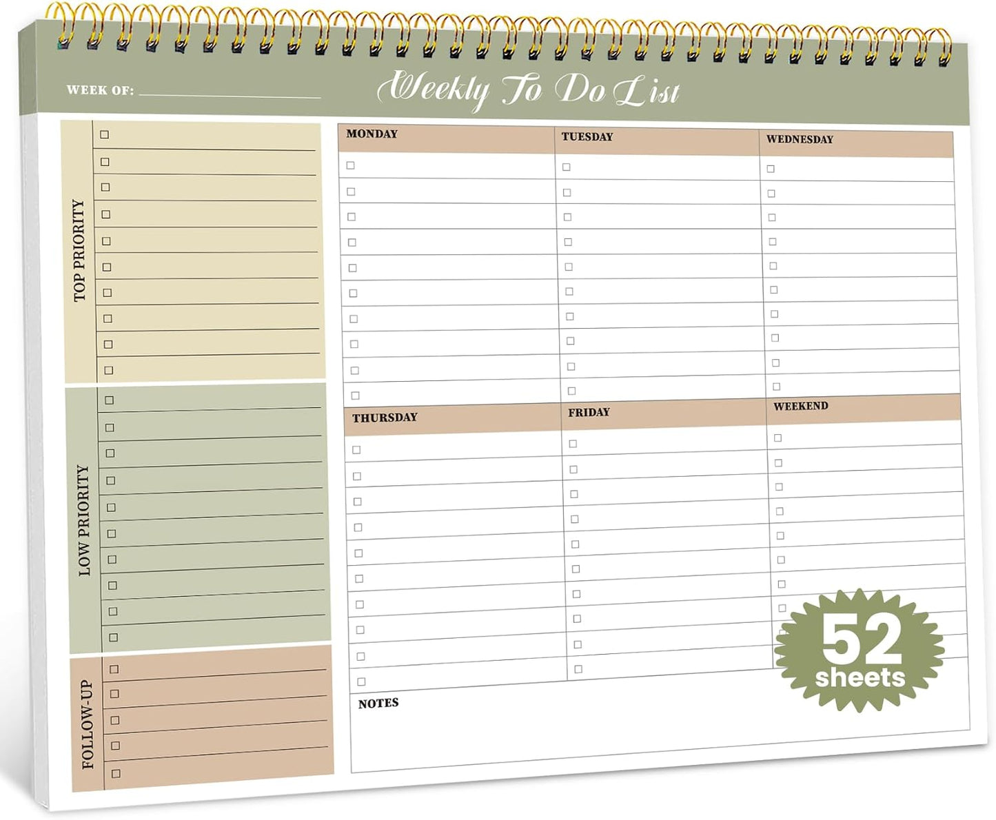 Weekly To Do List Notepad with 52 Undated Sheets（8.5"×11"）- Undated Weekly Planner Notepad for Office Desk Accessories and Supplies - Midnight Lilac