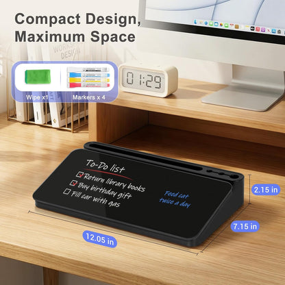 WALGLASS Small Desktop Whiteboard with Storage, Glass Desk Dry Erase White Board Computer Keyboard Stand with Drawer, Desk Organizers with Accessories for Office, Home, School Supplies White