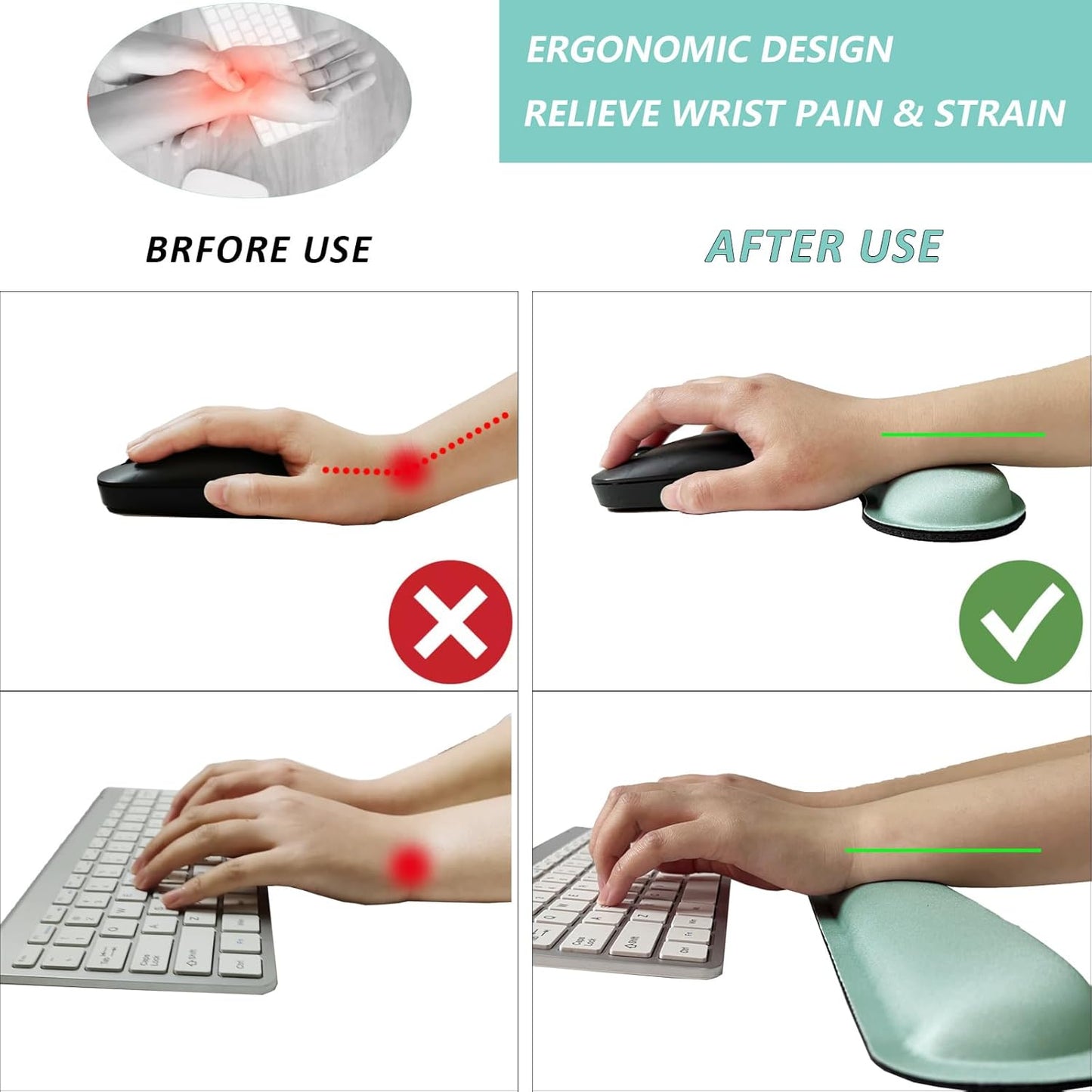 Keyboard Wrist Rest Mouse Wrist Support Set, Memory Foam Wrist Rest Pad for Computer Laptop Keyboard Mouse, Ergonomic Wrist Cushion Support for Typing Pain Relief, Gaming Home Office, Flowers Grass