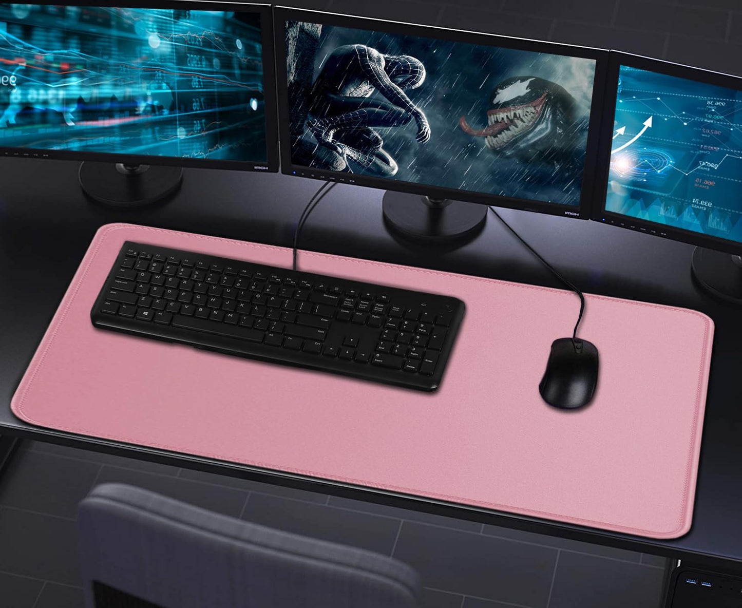 Large Extended Gaming Mouse Pad with Stitched Edges, (31.5X15.7In) Durable Non-Slip Natural Rubber Base, Waterproof Computer Keyboard Pad Mat for Esports Pros/Gamer/Desktop/Office/Home-Black