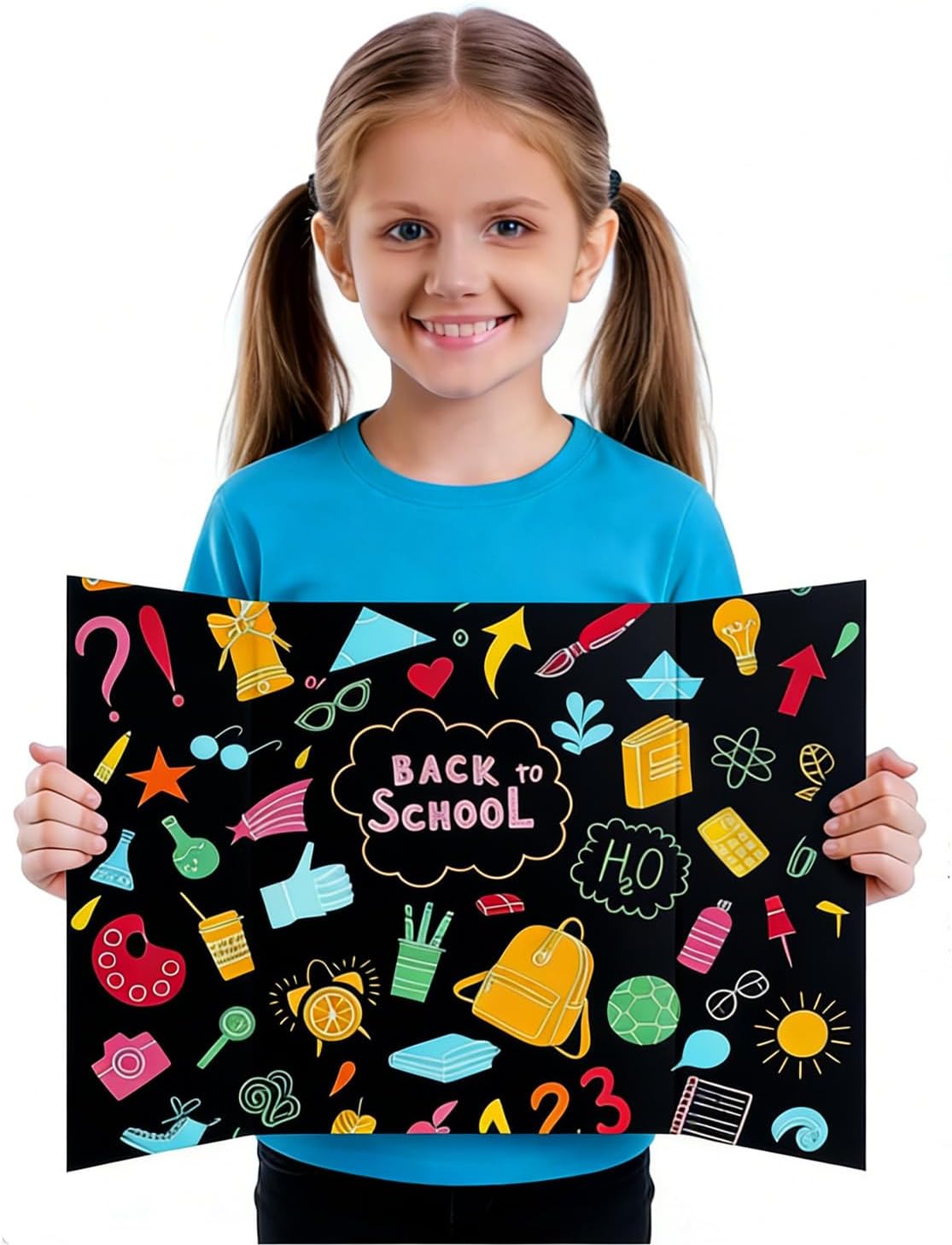 3-Pack Black Trifold Display Boards, 24 x 16 Inches Tri-Fold Corrugated Presentation Boards for Classroom Projects, Science Fairs, Business Events, and Exhibits