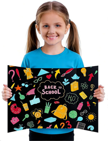 3-Pack Black Trifold Display Boards, 24 x 16 Inches Tri-Fold Corrugated Presentation Boards for Classroom Projects, Science Fairs, Business Events, and Exhibits