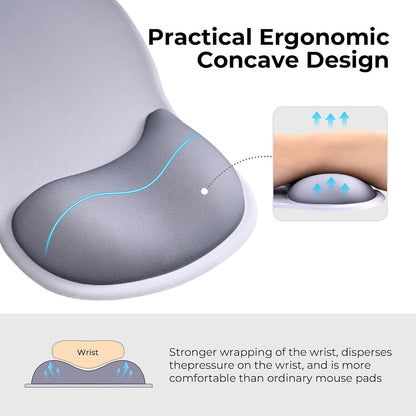 EooCoo Ergonomic Mouse Pad with Gel Wrist Rest Support, Middle Concave Design for Natural Wrist Alignment, Non-Slip Base Mousepad for Laptop, Computer, Office Desk Accessories, Carpal Tunnel Syndrome
