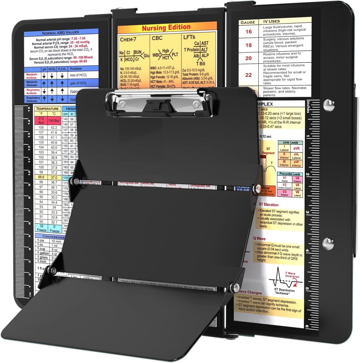 Nursing Clipboard Foldable, Foldable Clipboard w/Nursing Edition Cheat Charts,3 Layers Aluminum, Nurse Clip Board w/Low Profile Clip&Pen Clip Pocket for Nurses and Doctors,Light Blue