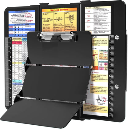 Nursing Clipboard Foldable, Foldable Clipboard w/Nursing Edition Cheat Charts,3 Layers Aluminum, Nurse Clip Board w/Low Profile Clip&Pen Clip Pocket for Nurses and Doctors,Light Blue