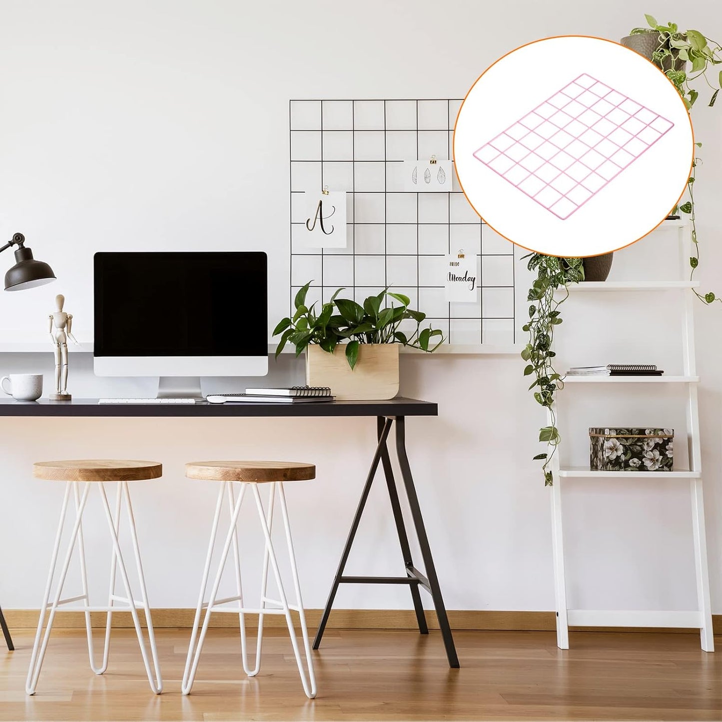 YOKIVE Iron Wire Grid Panel, Decorative Panels Board | Photo Pictures Display Holders Hanging Frame for Home Office (Black, 16"x12")