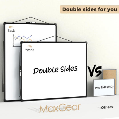 MaxGear Double-Sided Dry Erase Board for Wall, 16"x12" Hanging Whiteboard, Small Dry Erase White Board with 3 Markers and 4 Magnets, Portable Whiteboard for Planning, Drawing, Memo, to Do List