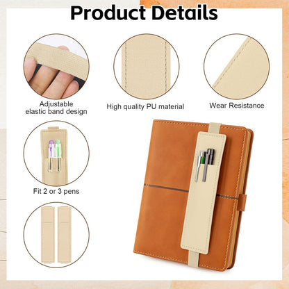 Tokusatsu 2 Pack Adjustable Elastic Pen Holder for Notebook, PU Leather Pencil Pouch with Stretchable Band, Fits Journals, Binders, Planners, Books, Portable Pen Sleeve Pouch, Off-White