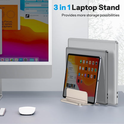 OMOTON Vertical Laptop Stand [Updated Double Version], Desktop Aluminum Mac Book Stand with Adjustable Dock Size, Fits All Mac Book, Surface, Chrome Book and Gaming Laptops (Up to 17.3 inch) (Black)