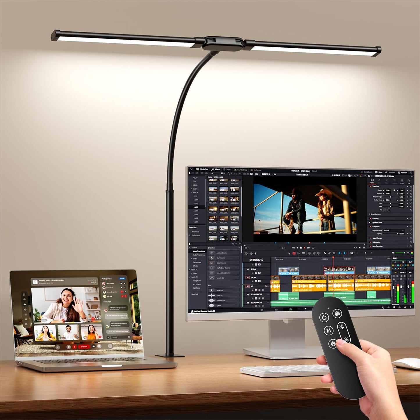 SKYLEO Led Desk Lamp for Home Office - 2400LM Ultra Bright Desk Light -Eye Caring Desk Lamp with Clamp - Adjustable Office Lamp with Remote Control- Easy Installation - 24W Black