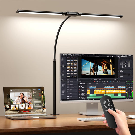 SKYLEO Led Desk Lamp for Home Office - 2400LM Ultra Bright Desk Light -Eye Caring Desk Lamp with Clamp - Adjustable Office Lamp with Remote Control- Easy Installation - 24W Black