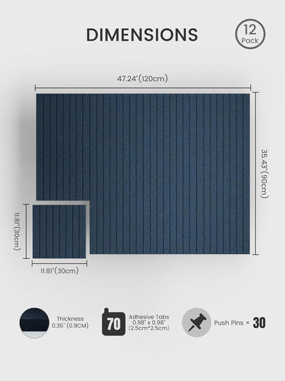 Bumusty Large Cork Board Alternative-48 x 36" Felt Bulletin Board Tiles, with 30 Pushpins, 70 Adhesive Tabs, Fine-Stripe 12-Pack, Cork Boards for Office Push Pin Board Felt Board-Oatmeal