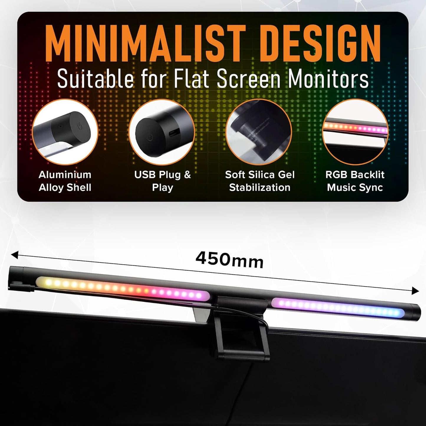 Beam RGB Monitor Light Bar | LED Monitor Lamp for Computer & Desk | Adjustable Backlight & Front White Light | Eye Caring Screen | Touch Control, USB Powered | Space Saving Clamp | Matte Black