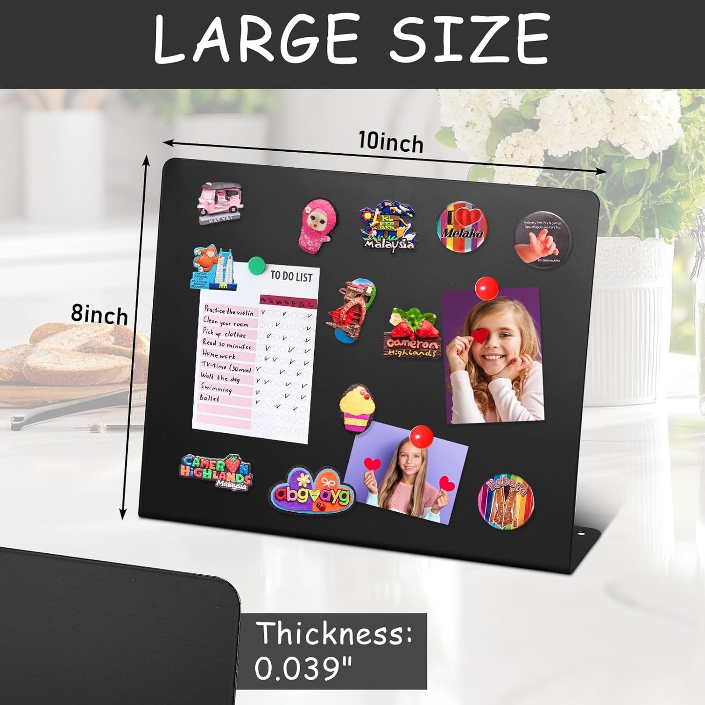 Geyoga 2 Pack Magnetic Bulletin Board with Stand, 16 x 12 Inch Black Magnet Display Board for Memo, Menu, Notes, Photos, for Kitchen Countertop, Office Desk, School