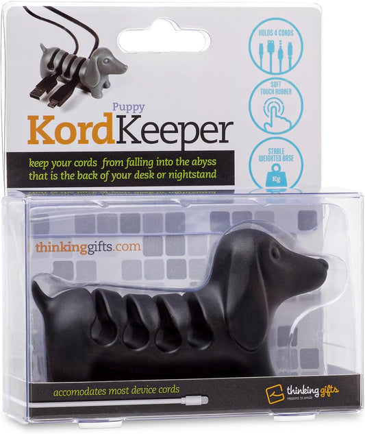 Gifts for Readers & Writers Cord Organizer, Office Desk Organizing & Cable Management Accessory, Kord Keeper Dog, Weighted Wire Holder to Organize Phone & Device Charger Cords, Light Gray
