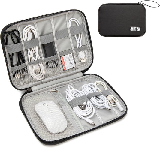 Electronics Organizer Travel Case - Water-Resistant Tech Bag for Cables, Chargers & Cord Management - Small Portable Pouch for Travel Accessories, Gear Bag for Airplane & Business