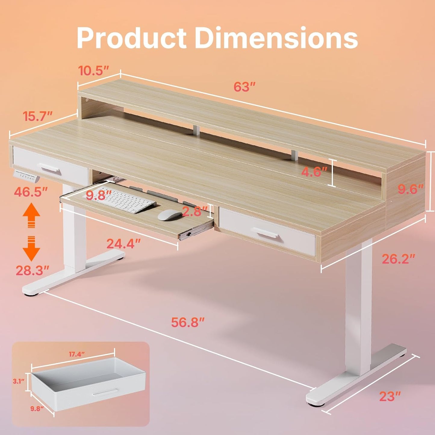 HUANUO 55″ x 26″ Electric Standing Desk with 2 Drawers &24.4″ Large Keyboard Tray, C-Clamp Mount Compatible, Adjustable Computer Desk for Office, Sit Stand Up Desk with 4 Height Presets, Light Walnut