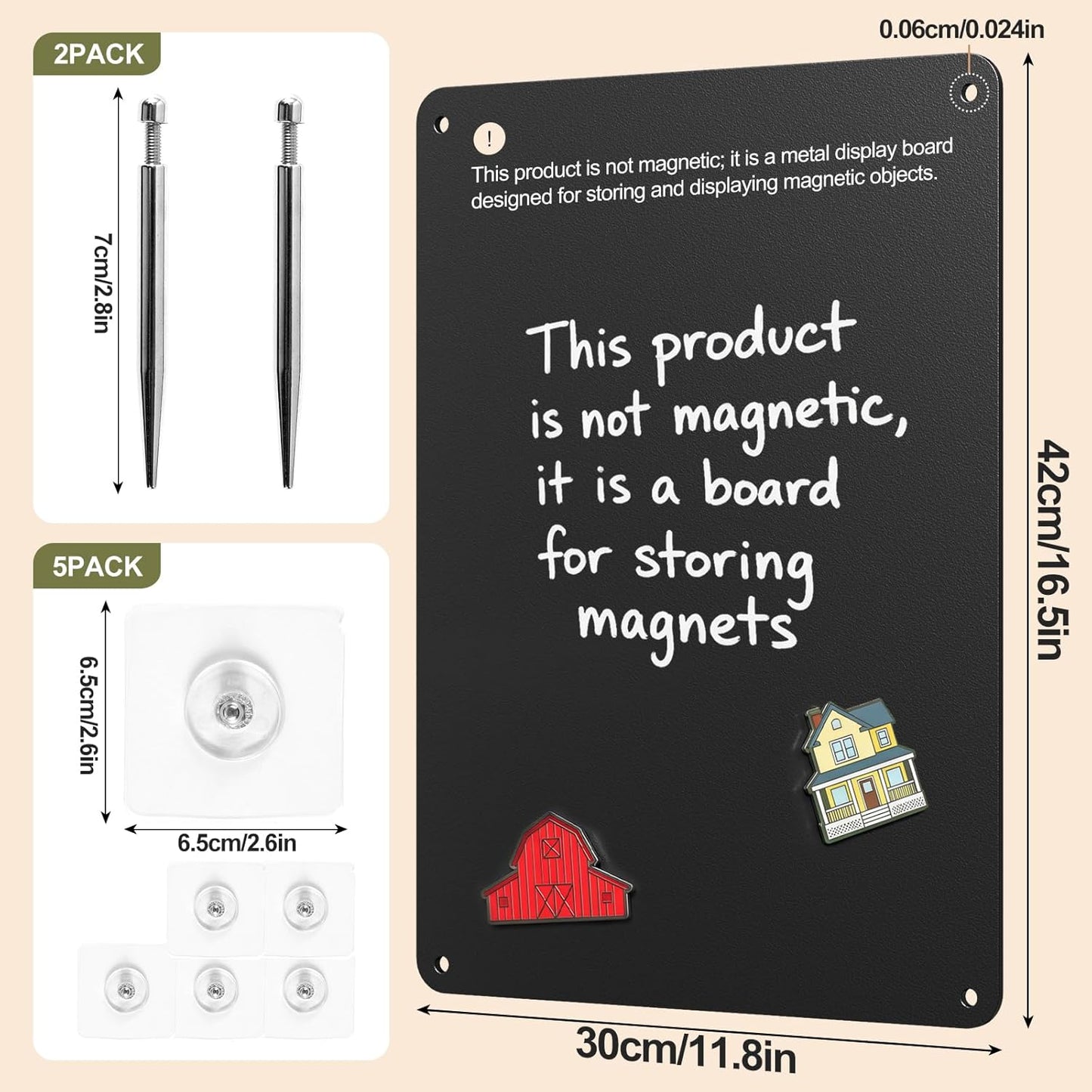 Black Magnetic Bulletin Board to Display Magnetic Notes 3 Installation Methods Multi-Purpose Display Board for Souvenir Magnets Fridge Stickers Photos Spice Jars Desktop Board for Home Kitchen Office
