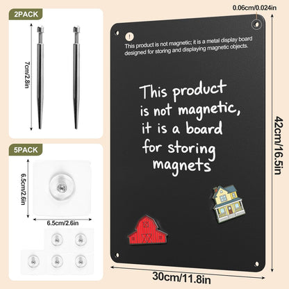 Black Magnetic Bulletin Board to Display Magnetic Notes 3 Installation Methods Multi-Purpose Display Board for Souvenir Magnets Fridge Stickers Photos Spice Jars Desktop Board for Home Kitchen Office