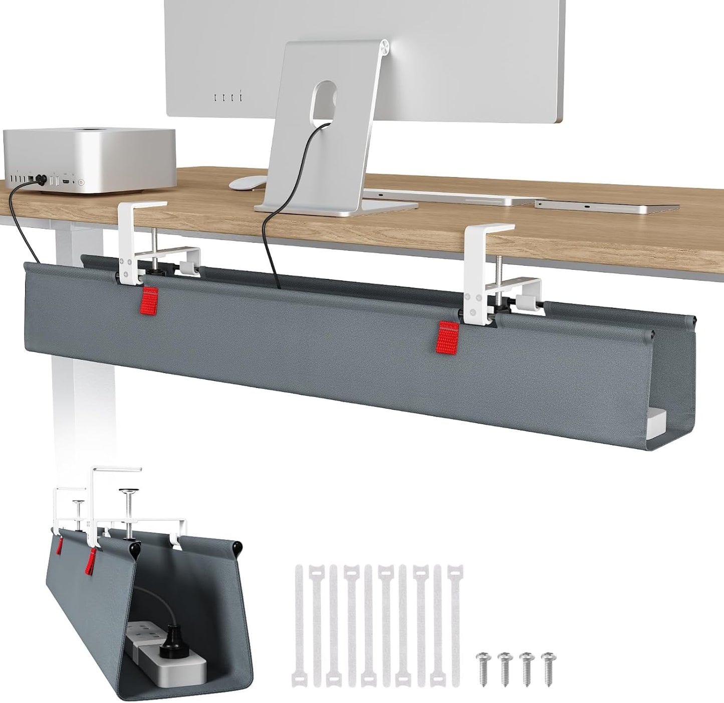 Univivi No Drill Under Desk Cable Management Tray, 36" Cord Organizer for Table, Clamp/Screw Mount Desk Cable Management, Premium Fabric Cable Management Tray for Office, Home