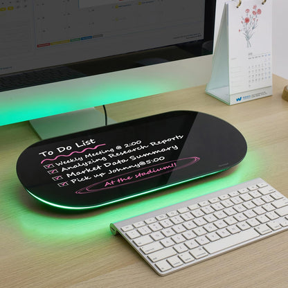 TSJ OFFICE Glass Desktop Whiteboard - 17 X 7 Inches Small Dry Erase Board with Green Light, Black Glass White Board Surface Notepad with 1 Drawer, Desk Organizers for Office, Home, School Supplies