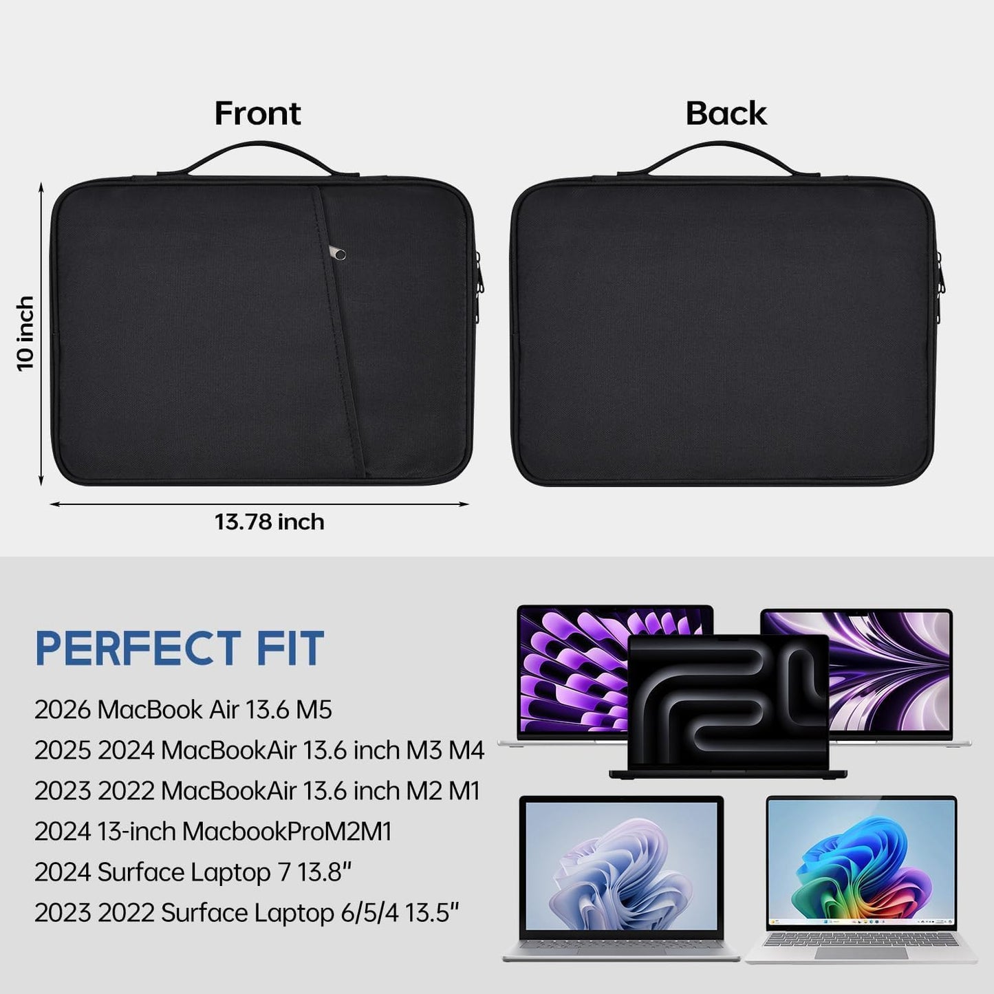 13 inch iPad Pro Case, Padded Travel Carrying Sleeve for iPad Pro 13-in M5 M4 & iPad Air 13-in M2 M3 M4(2026) w/Magic Keyboard, Water-Resistant Shockproof iPad Soft Bag Cover Accessory Pocket -Black