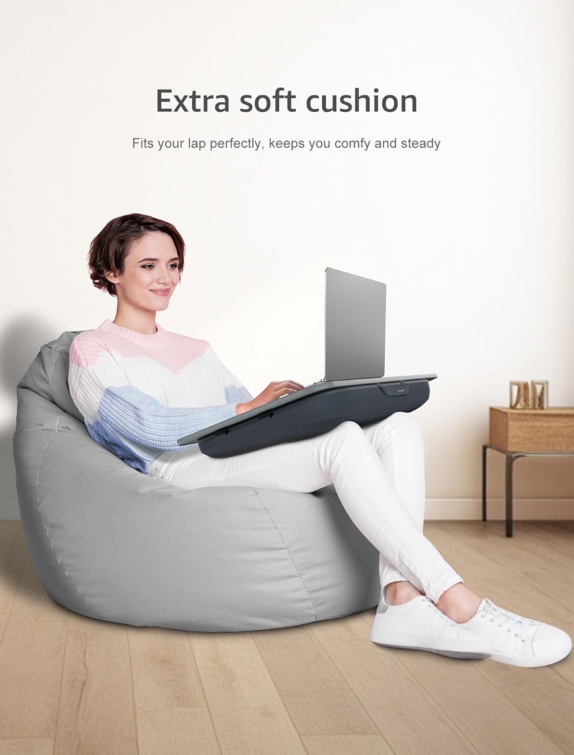 Lap Desk, Portable Laptop Stand with Washable Cushion, Fits up to 17 inch Laptop, with Device Ledge and Phone Holder, Use on Bed,Couch, Sofa, Floor, Home Office– ISTUDYNITURE (Large, Black)
