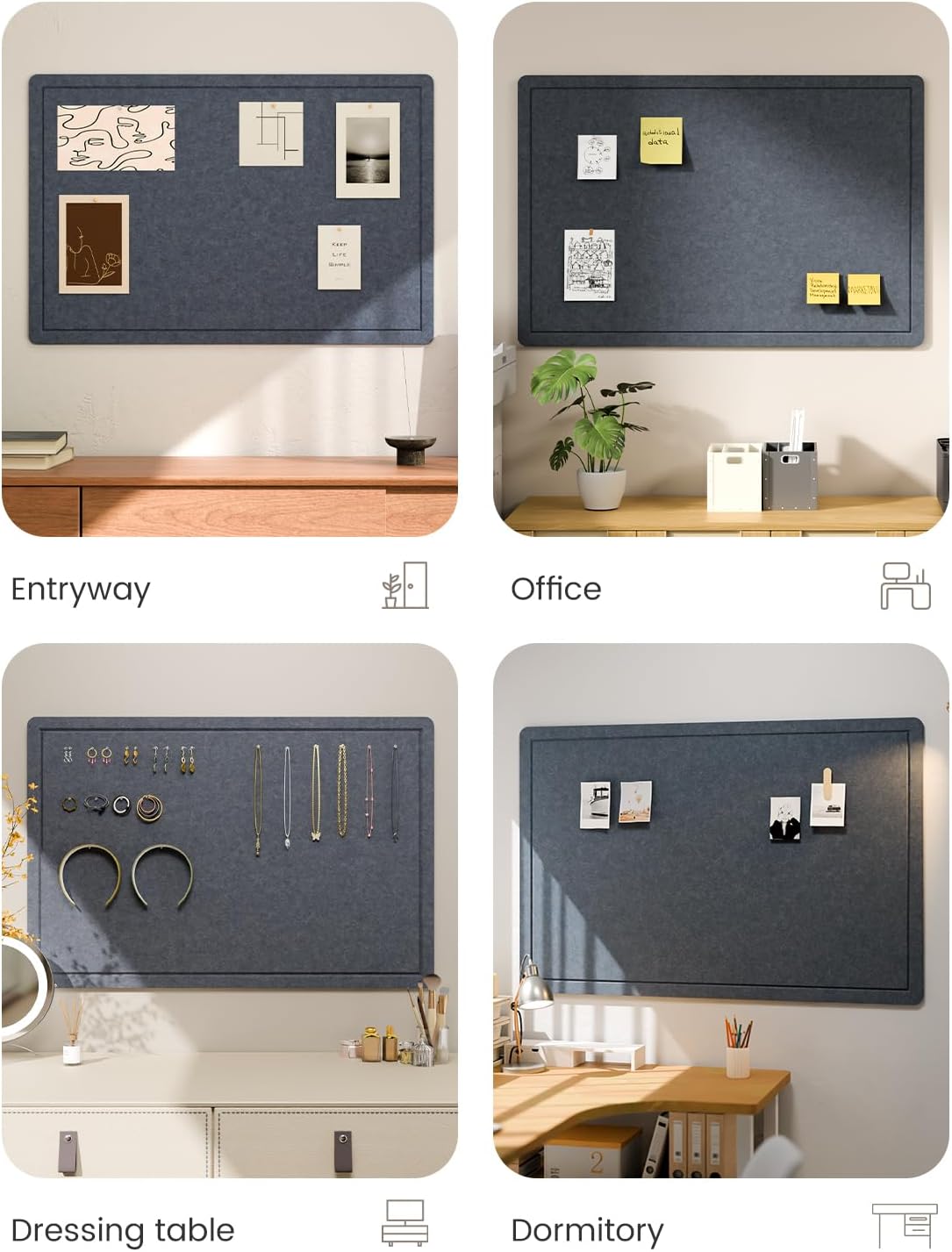 Fluxynara Bulletin Board, 23.6" x 17.5" Cork Board Alternative with 12 Safe Removable Adhesive Tabs, Foldable Felt Pin Board for Home Office, Classroom, Bedroom,Entryway for Walls—Sage