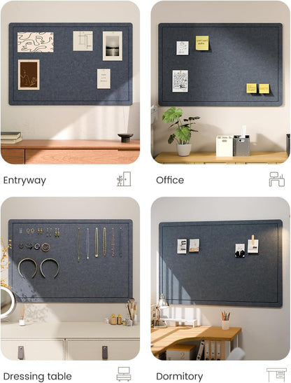 Fluxynara Bulletin Board, 23.6" x 17.5" Cork Board Alternative with 12 Safe Removable Adhesive Tabs, Foldable Felt Pin Board for Home Office, Classroom, Bedroom,Entryway for Walls—Sage