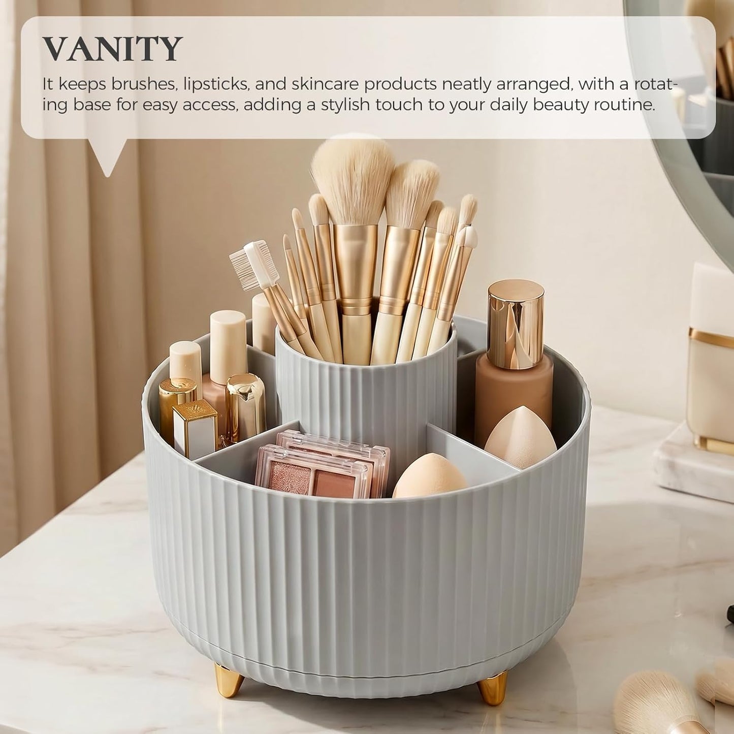 KONVINIT Pencil Pen Holder for Desk, 5 Slots 360 - Degree Rotating Desktop Organizer, Cute Desk Organizers and Accessories for School, Home, Office and Art Supply, Black