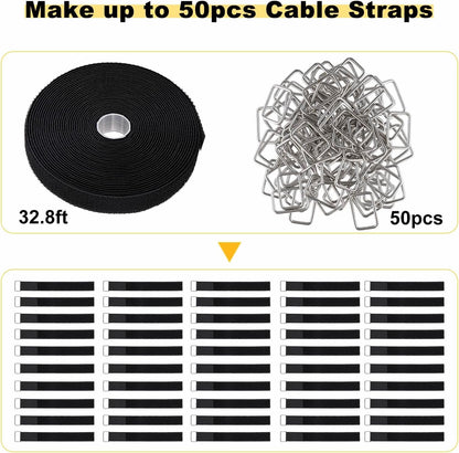 YMCRLUX 1"x32ft Hook and Loop Straps with 50 Metal Buckles, Adjustable Fastening Cable Straps, Cut-to-Length Cinch Strap, Reusable Nylon Securing Cord Ties for Organizer or Storage, 1 inch Wide, Black