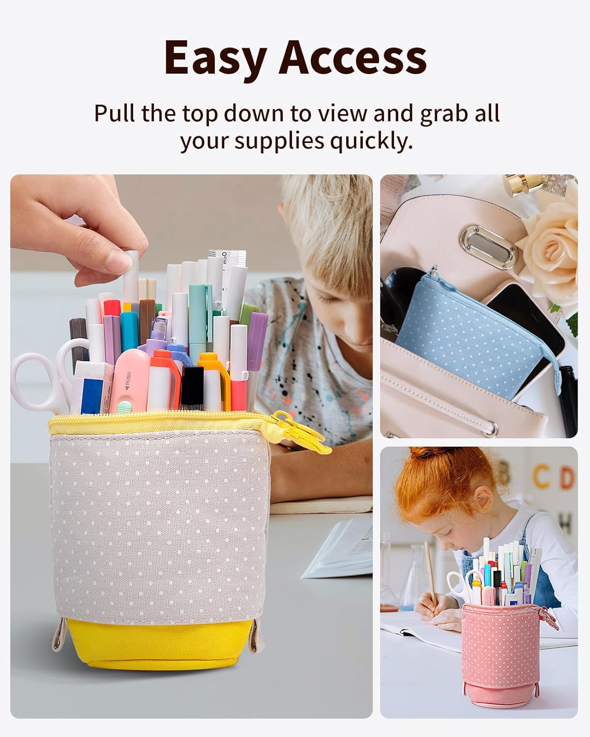 Sooez Standing Pencil Case, Cute Stand up Pencil Pouch, Telescopic Pen Pouch, Portable Pencil Holder, Kawaii Stand up Pencil Case, Spacious Pencil Pouch Bag for School Office Supplies, Black
