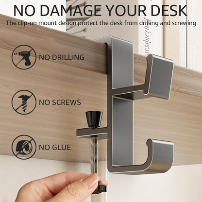 Desk Bag Hook, Purse Hook for Table, Aluminum Under Desk Handbag Hanger, Desk Mount Backpack Holder, Umbrellas,Headphone Holder - Cream