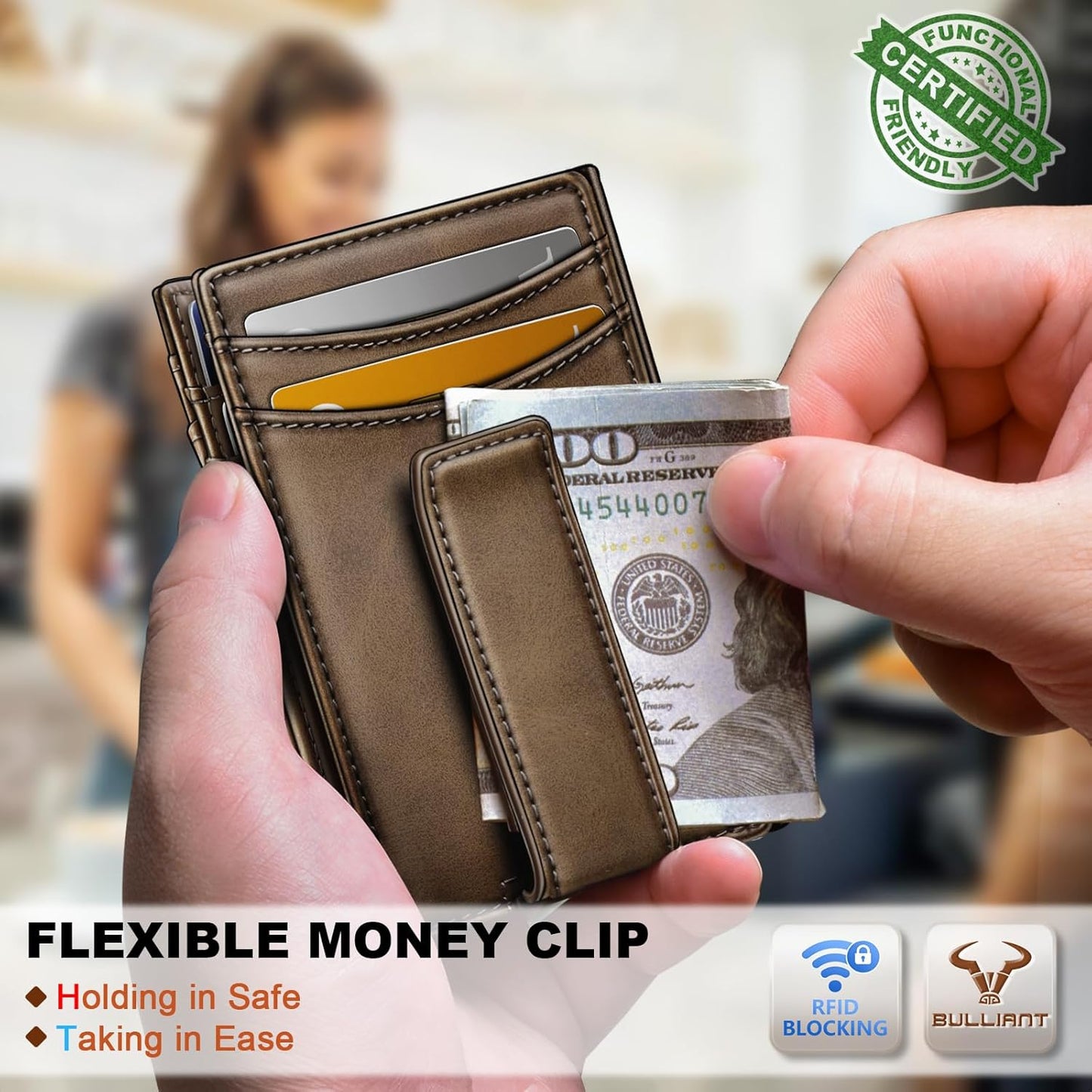 BULLIANT Men Airtag Wallet,Slim Wallet Money Clip Card Holder Magnetic Closure 12 Cards in Front Pocket RFID Blocking