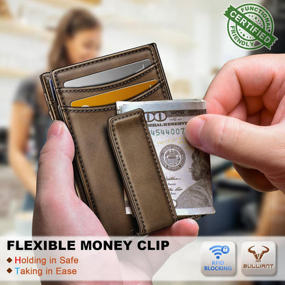 BULLIANT Men Airtag Wallet,Slim Wallet Money Clip Card Holder Magnetic Closure 12 Cards in Front Pocket RFID Blocking