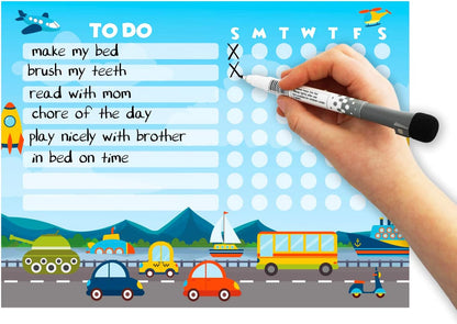 Dry Erase Whiteboard Task & Habit Tracker | Removable and Restickable Adhesive Decal | Fine-Tip Magnetic Marker Included | 9” x 12”