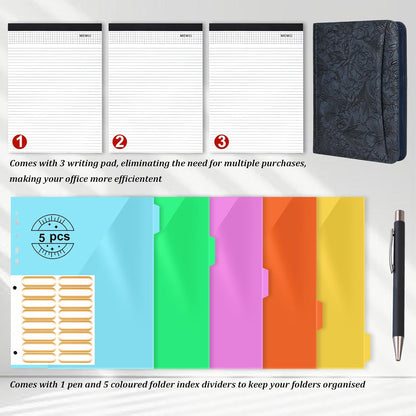 Leathario Portfolio Binder, Includes 10 Sheet Protectors and 3 Notepads, 3-Ring Folder Organizer, A4 Padfolio with Zipper, Vegan Leather Tablet Sleeve, Business Office Conference Clipboards