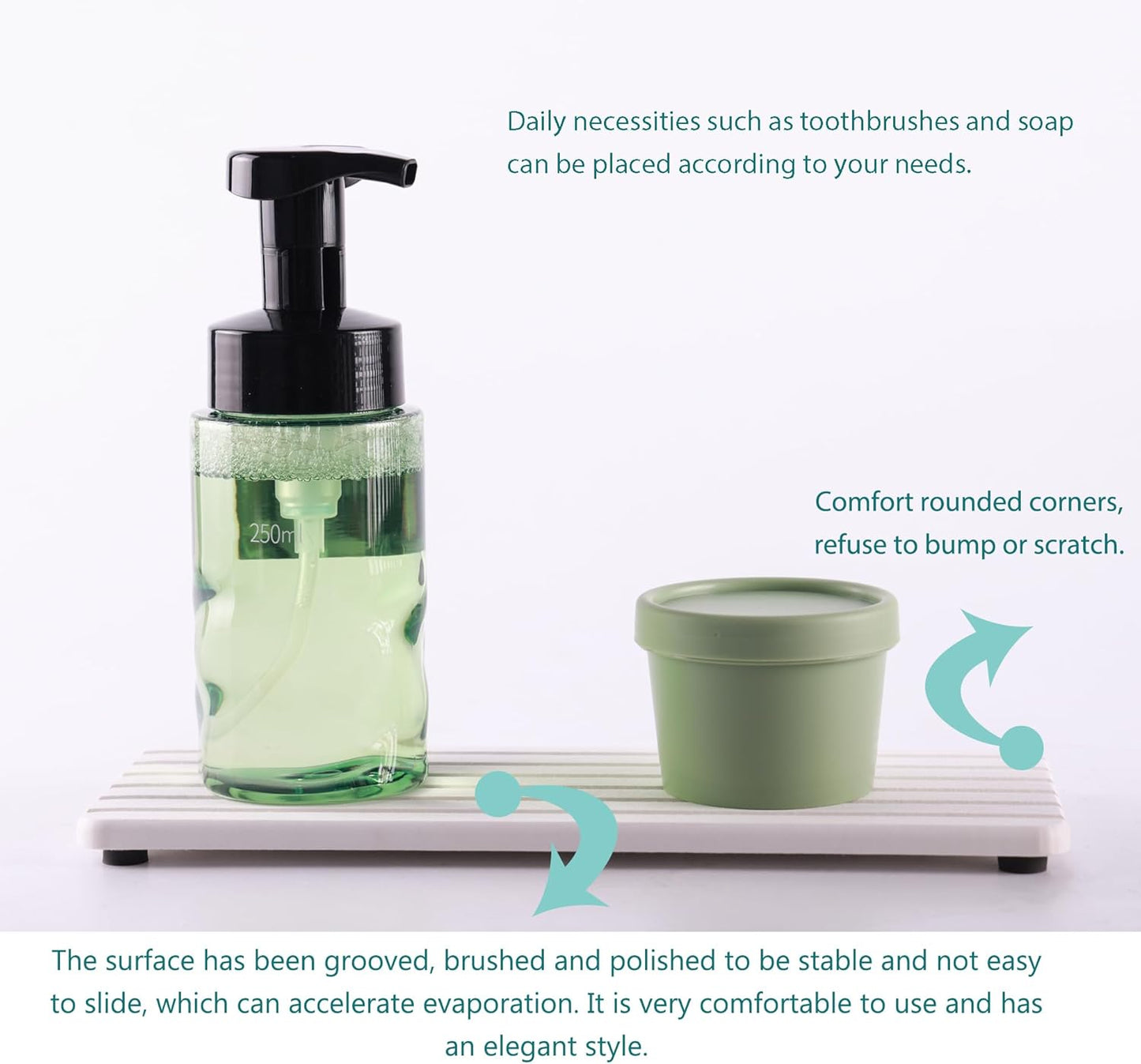 NiuYichee 2 PCS Water Absorbent diatomite Coasters, 8.3" x 4" Water Absorbing Stone Tray for Sink, Stone Drying mat for Kitchen Counter, Stone soap Tray Used for Hand Soaps & toiletries & Plants