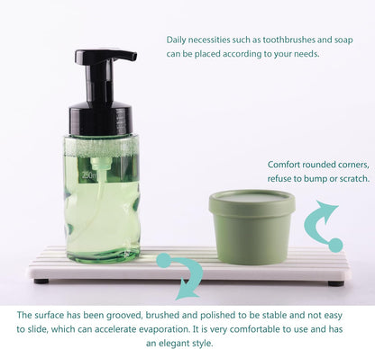 NiuYichee 2 PCS Water Absorbent diatomite Coasters, 8.3" x 4" Water Absorbing Stone Tray for Sink, Stone Drying mat for Kitchen Counter, Stone soap Tray Used for Hand Soaps & toiletries & Plants