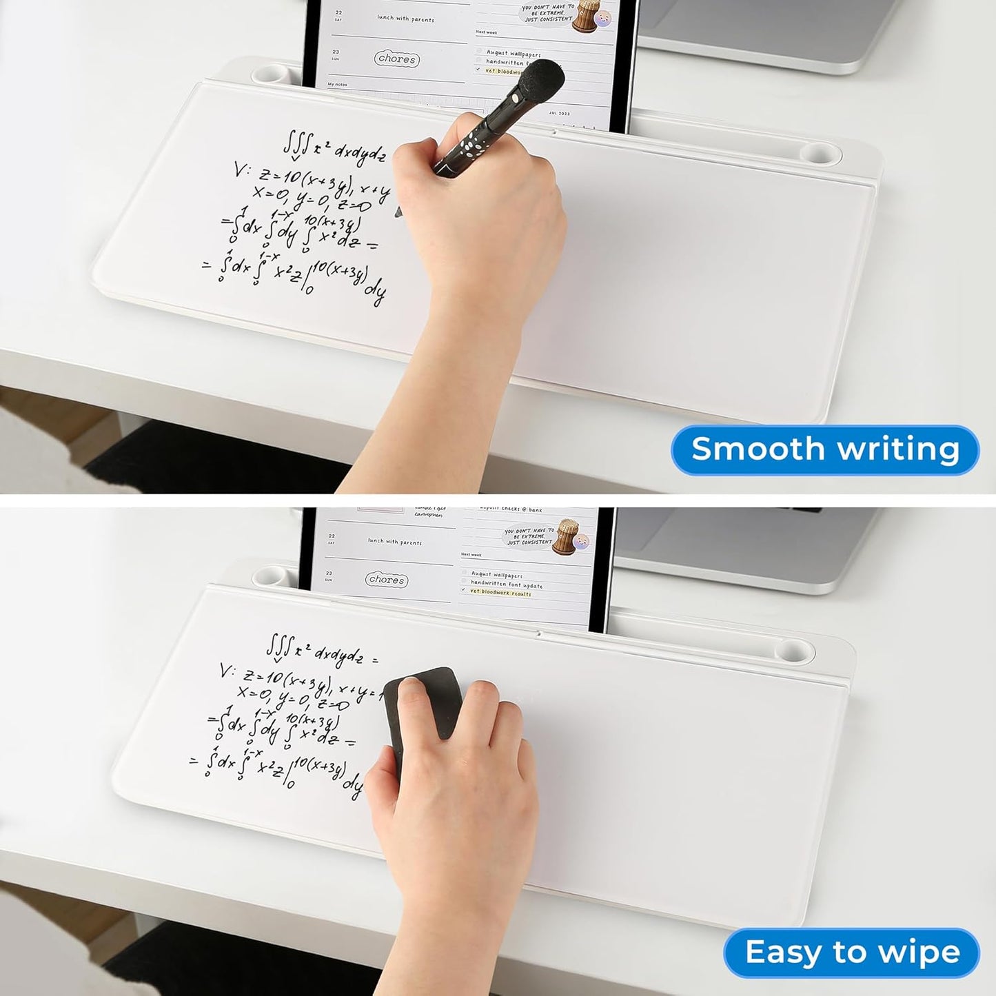Small Desktop Glass Dry Erase whiteboard Organizer with Storage 16 X 7 inches, White