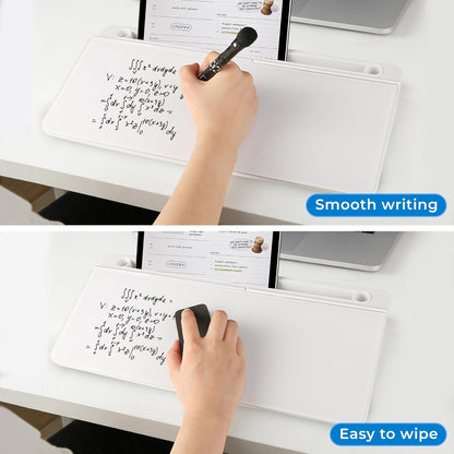 Small Desktop Glass Dry Erase whiteboard Organizer with Storage 16 X 7 inches, White