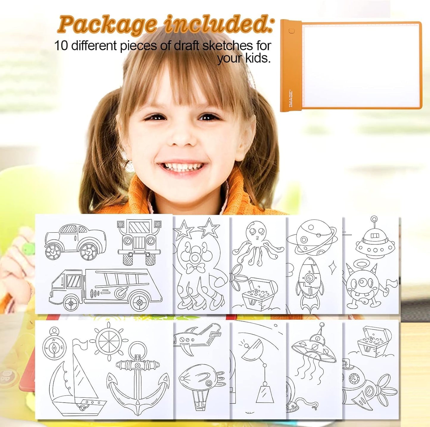 IMAGE Light Up Tracing Pad Pink Drawing Tablet Coloring Board for Kids Children to for Girls Boy (Includes 10 Traceable Sheets and Two Clips)