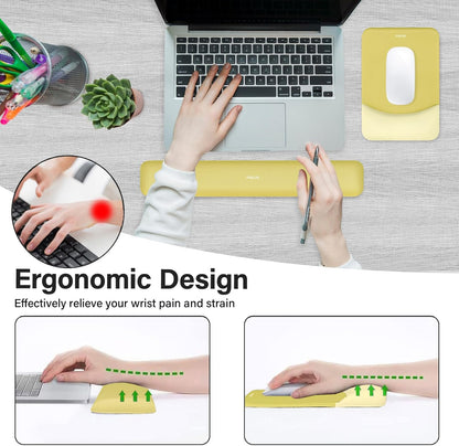 MOSISO Wrist Rest Support for Mouse Pad&Keyboard Set, Rectangular Ergonomic Mousepad Non-Slip Base Home/Office Pain Relief&Easy Typing Pad with Neoprene Cloth&Raised Silicone Lining, Green