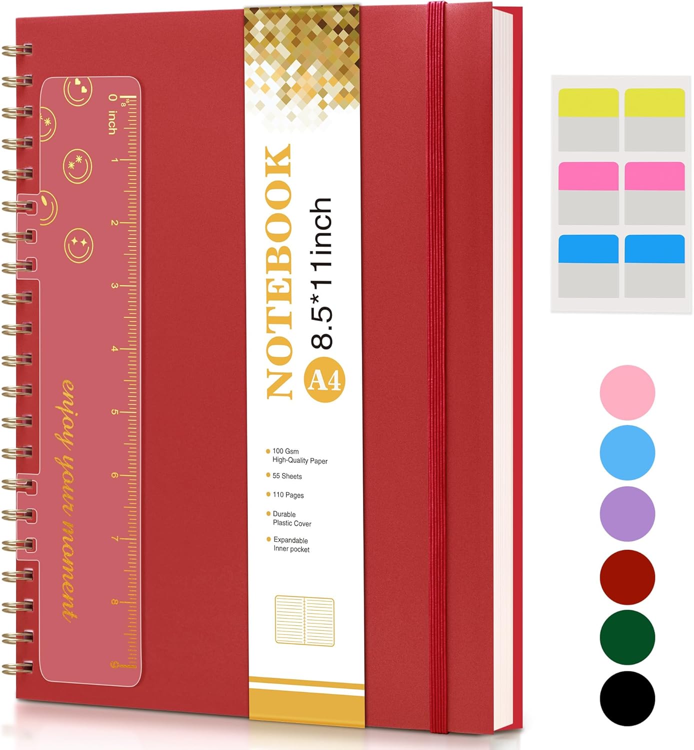 Dotted Notebook, Spiral Notebook Journal 8.5” x 11”, A4 Large Dot Grid Notebooks for Women Men, 100 GSM Dotted Paper, Plastic Hardcover Spiral Bullet Journals for Work School Sketching, Green