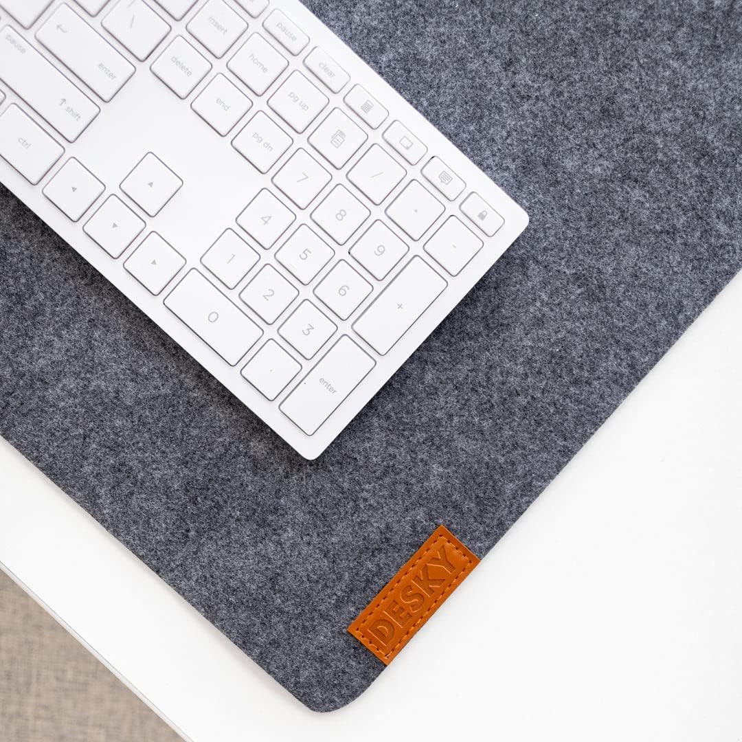 Desky Felt Desk Pad – Medium 24.4 x 11.8 Inch, Wool Felt Desk Mat with Anti-Slip Base – Light Grey – Keyboard & Mouse Surface for Office, Home, or Laptop Use