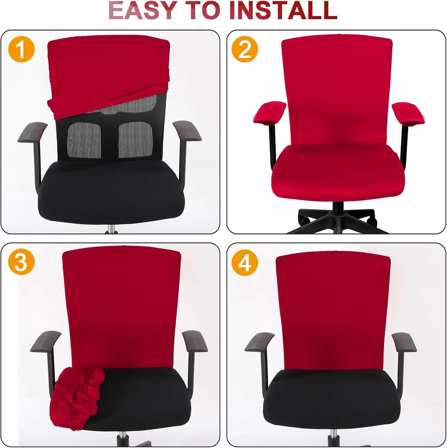 Tallew 4 Pcs Office Chair Covers Set Computer Universal Protective Stretchable Chair Seat Covers Desk Armrest Cover Pads Office Cushion Backrest for Rotating(Regular,Black)