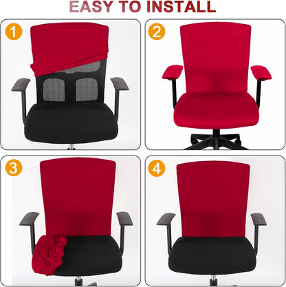 Tallew 4 Pcs Office Chair Covers Set Computer Universal Protective Stretchable Chair Seat Covers Desk Armrest Cover Pads Office Cushion Backrest for Rotating(Regular,Black)