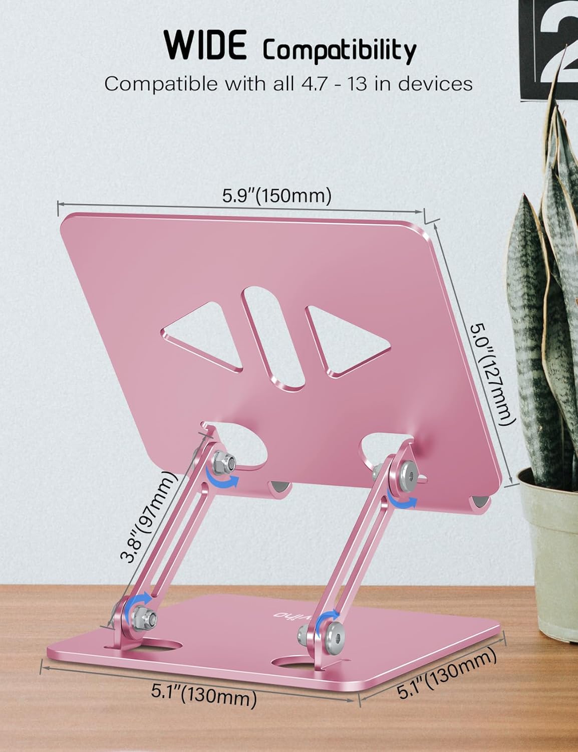 Aoviho Tablet Stand Holder for Desk, Adjustable Aluminum Desk Accessories, Stable Desktop Stand for Office Home,Compatible with iPad Pro Air Mini, Samsung Tablets, Rose Gold